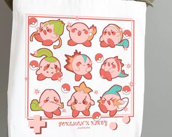 kirbs x pokeman gen 1-3 tote bag