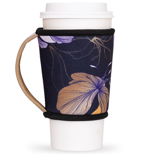 Purple Coffee Sleeve| Floral Cozy| Coffee Sleeve With Handle | Beverage Insulators|Coffee Sleeves | Reusable Cup Coozie | Coffee Cozy