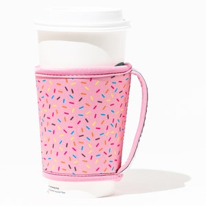 Donut Sprinkles Coffee Sleeve| Pink Cozy| Coffee Sleeve With Handle |Beverage Insulators|Coffee Sleeves |Reusable Cup Cozy|Coffee cozy