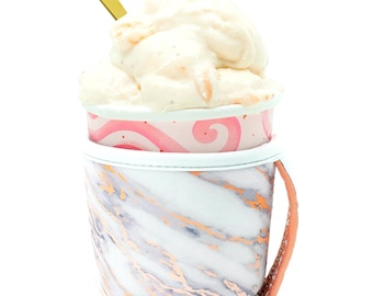 Pink Ice Cream Cozy| Pink Cozy | Ice Cream Sleeve With Handle | Ice Cream Pint Insulators|Pint Size Ice Cream Holder| Rose Gold Marble