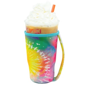Rainbow Tie Dye Cold Beverage Cozy|Rainbow Cozy |Coffee Sleeve With Handle |Beverage Insulators|Cold Beverage Holder|Sunflower Power Tie Dye
