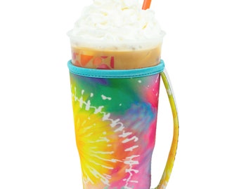 Rainbow Tie Dye Cold Beverage Cozy|Rainbow Cozy |Coffee Sleeve With Handle |Beverage Insulators|Cold Beverage Holder|Sunflower Power Tie Dye