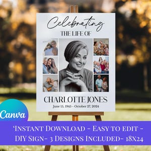Funeral Photo Board template, Editable Canva Collage Sign for Memorial Service, DIY funeral Easel Poster, Custom Funeral Tribute Design