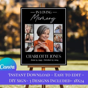 Celebration of Life Funeral Photo Collage Sign, Funeral Welcome Sign Template, In Loving Memory, Memorial Poster, Canva Template Funeral