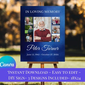 Funeral Photo Board template, Editable Canva Collage Sign for Memorial Service, DIY funeral Easel Poster, Custom Funeral Tribute Design