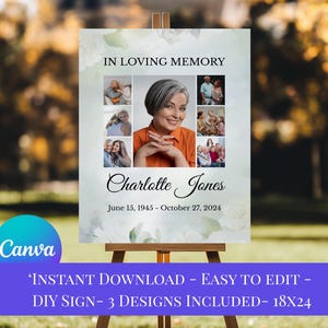 Funeral Photo Board template, Editable Canva Collage Sign for Memorial Service, DIY funeral Easel Poster, Custom Funeral Tribute Design