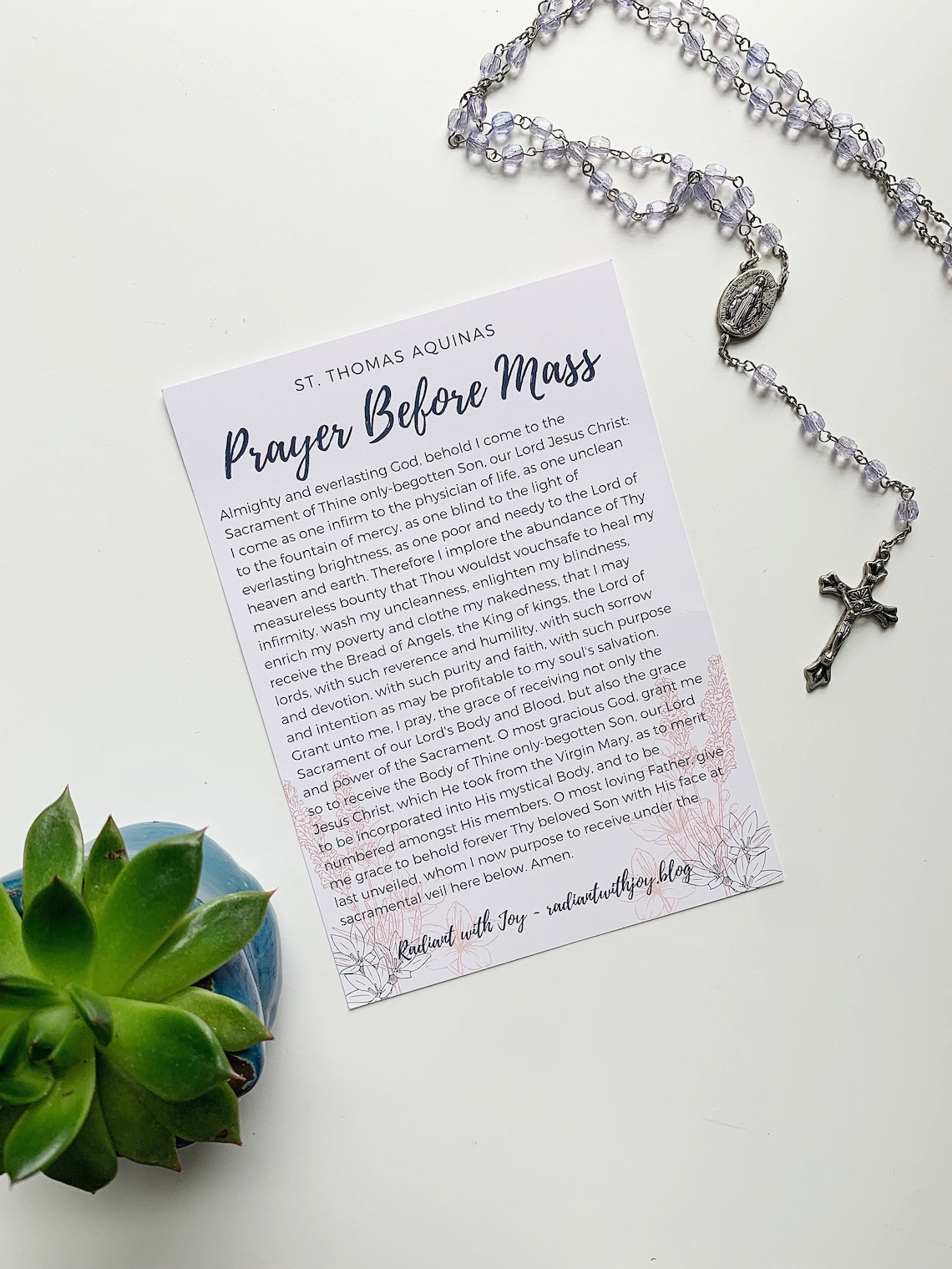 Prayer Before Mass, Prayer After Mass, Catholic Prayer Card