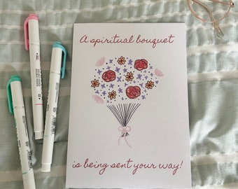 Pink Folded Spiritual Bouquet Card, Catholic gift, sympathy, thank you, Baptism, Confirmation, Marriage, Holy Orders, digital download