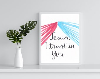 Jesus I Trust In You, Divine Mercy wall art, Catholic wall art, Christian printable wall art, Catholic gift, digital download