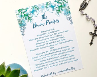 The Divine Praises | Catholic Prayer Card | Eucharistic Adoration | Great Gift for Confirmation, RCIA, or Mother's Day | Digital Download