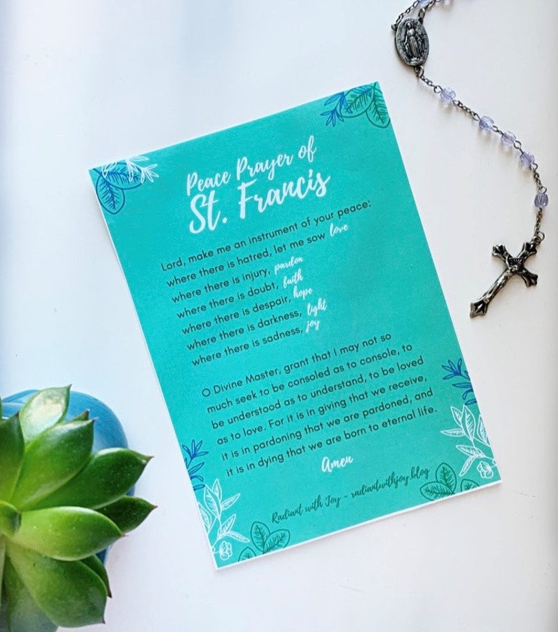 Peace Prayer of St. Francis Catholic Prayer Card Digital image 1