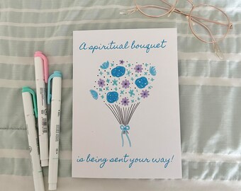 Blue Folded Spiritual Bouquet Card, Catholic gift, sympathy, thank you, Baptism, Confirmation, Marriage, Holy Orders, digital download