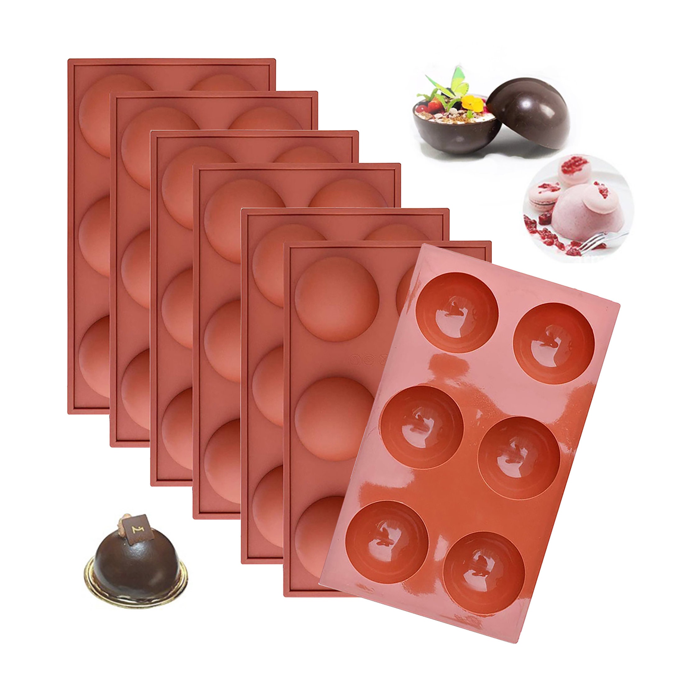 Chocolate Molds Silicone, Chocolate Molds with 6 Semi Sphere Jelly Holes, 2  Packs Hot Cocoa Bomb