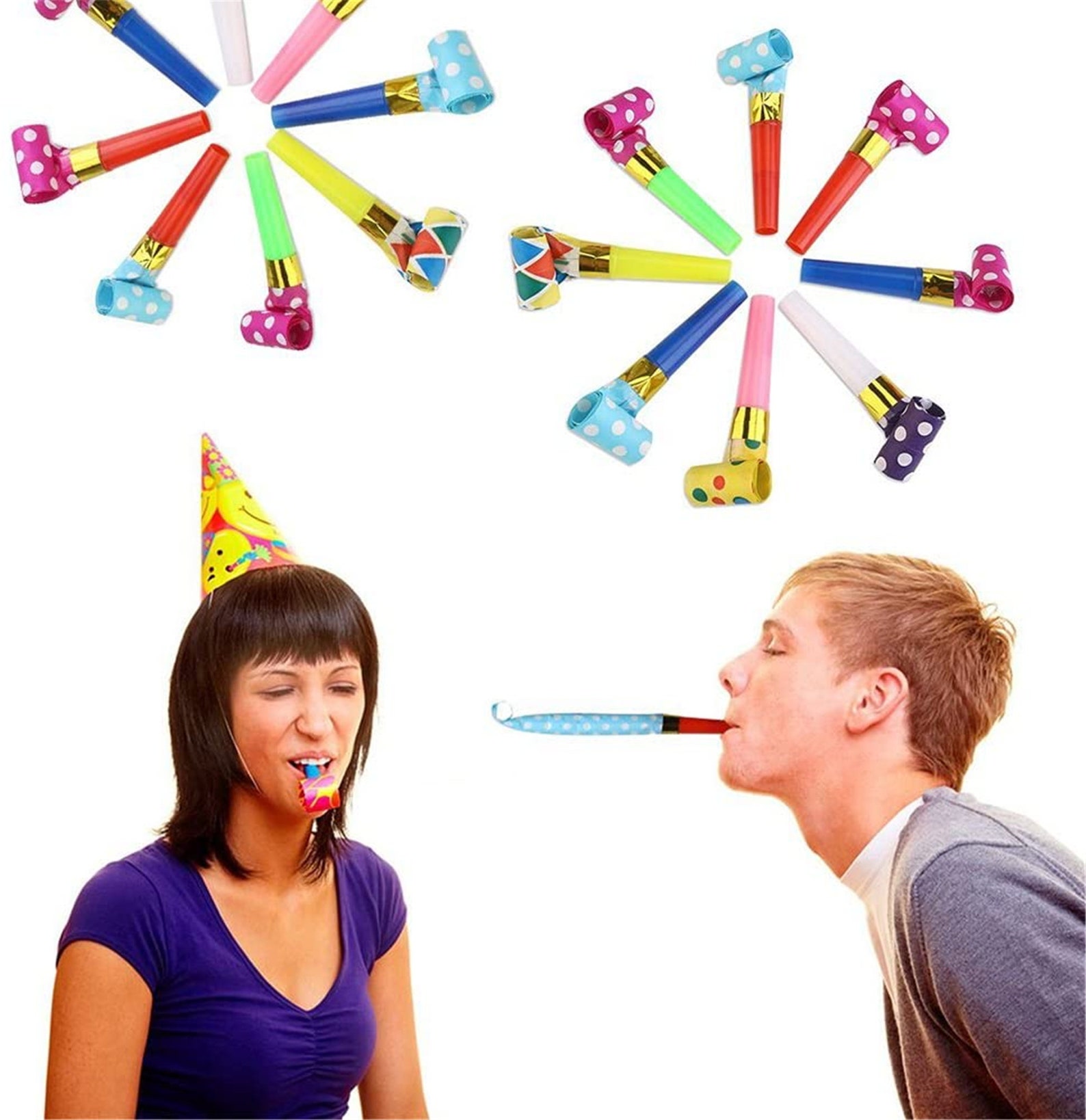 Behogar 20pcs Party Horns Noisemakers Blow Outs Blowouts Whistles Toys For Birthday Party Favors Random Style