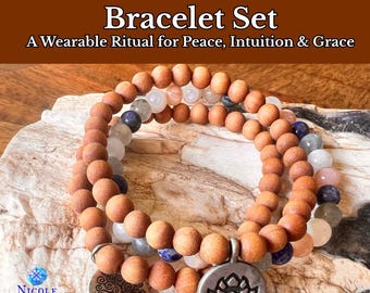 Sandalwood Bracelet Set – Moonstone, Lapis Lazuli, Intention Jewelry