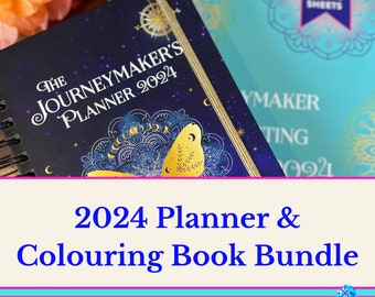 Planner and Coloring Book Bundle - Journeymaker's Planner 2024, Manifesting Mandalas, bonus online course, mindfulness, intuition, self-care