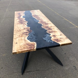 Black Epoxy Table, Giant Slab Conference Table, Art Deco Epoxy Resin Office Table, Large Resin Wood Table, Custom Epoxy River Table Top