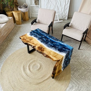 Waterfall Epoxy Resin Table, Table For Living Room, Live Edge Cofee Table, Rustic Low Coffe Table, Live Edge Furniture