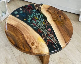 Wild Flower River Table, Epoxy Resin Coffee Table, Walnut Epoxy Coffee Table, Dried flower Coffee Table, Flowers Resin Table, Walnut Tables