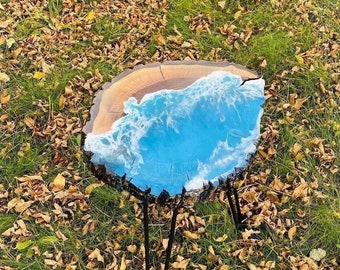 Ocean Round Table, Resin epoxy table, Round Resin Ocean End Table, Ocean Wave Resin Coffee Table, Beach Coffee Table, Custom Resin Tables