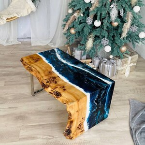 Epoxy Resin Coffee Table, Waterfall Epoxy Table, Live Edge Table Resin Slab Table Top,  Artistic Living Room Furniture, Housewarming Gift
