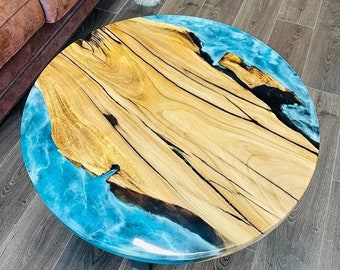 Walnut Epoxy Resin Table, Epoxy Resin River Blue Epoxy Table,Dining Table, Epoxy Kitchen Table,Ocean Epoxy Resin