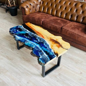 Live Edge Epoxy Resin Coffee Table, Custom Wood Slab Couch Table, Unique Natural Wood Sofa Table, Accent Sofa Side Table, Gift for Parents