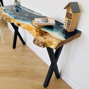 Modern Epoxy Resin Console Table, Live Edge Reclaimed Wood Console, Unique Narrow Entryway Table, Accent Hallway Table