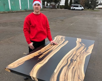 Luxurious Black Dining Table, Large Walnut Conference Table, Epoxy Wood Table, Custom Dining Room Table, Unique Design Kitchen Table