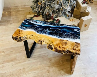 Captivating Resin Wave Coffee Table - Artisan Live Edge Craftsmanship - Modern Coastal Elegance for Your Living Space - Exclusive Gift Idea