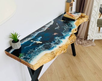 Custom Epoxy Resin Desk, Wood Resin Desk, Custom Office Table, Home Office Table, Epoxy Console, Entryway Console Table, Epoxy Resin Console