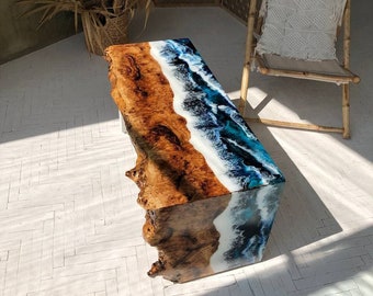 Resin Coffee Table, Live Edge Table, Wood Coffee Table, Ocean Epoxy Table, Accent Living Room Table, Art Deco Table, New Home Accent Table