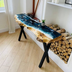 Custom Ocean Epoxy Resin Table, Console Table, Entryway Console Cabinet, Entry Hall Narrow Table, Long Wood Console, Entry Way Foyer Table