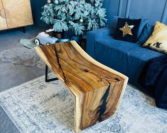 Mesa de comedor de madera, mesa de madera maciza natural, mesa de losa de resina epoxi con borde natural, mesa cascada personalizada, mesa de comedor rústica, decoración para el hogar