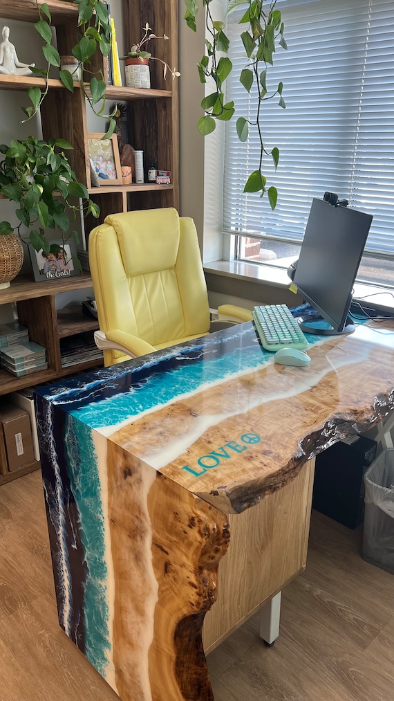 Waterfall Epoxy Resin Desk Epoxy Resin Computer Desk Live Edge