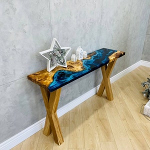 Epoxy Resin Console Table, Epoxy Console Table, Wood Narrow Console Table, Custom Epoxy Entryway Table, Accent Hall Table