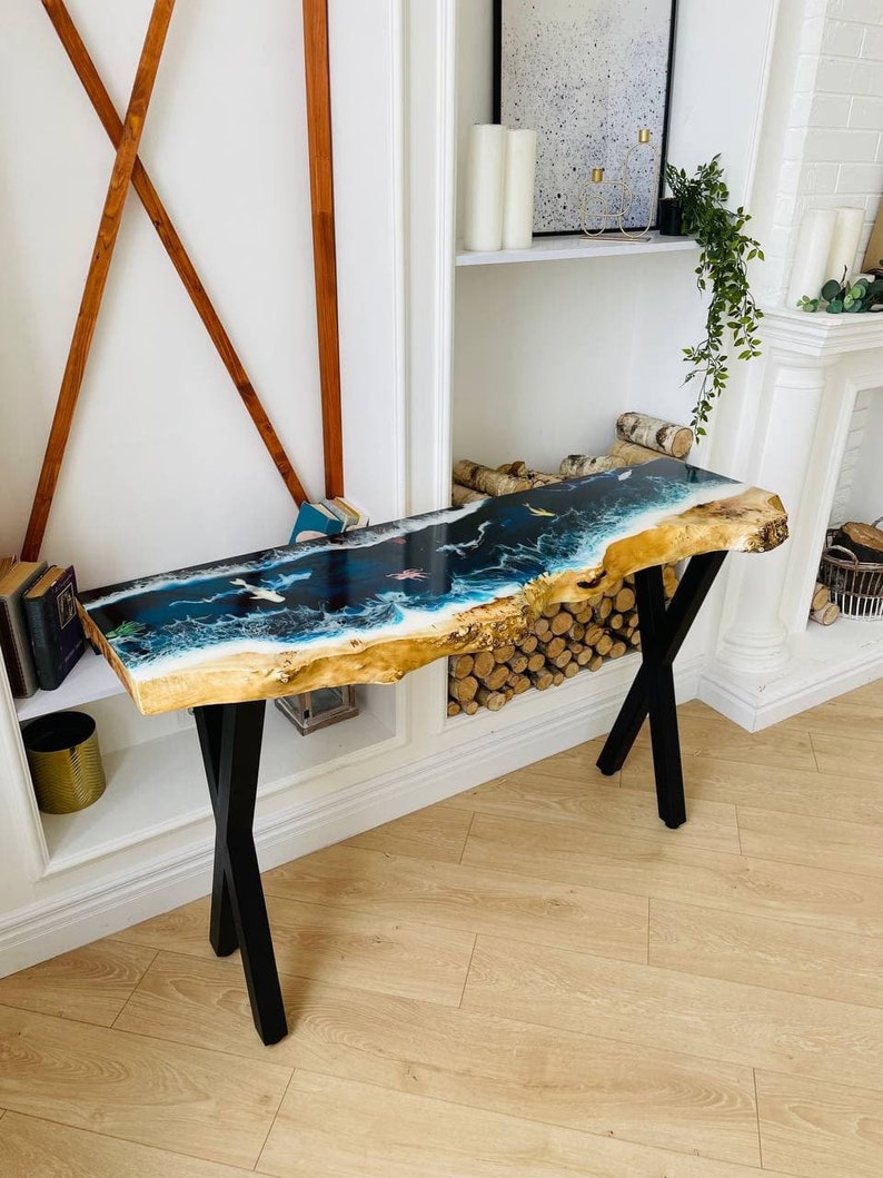 Custom Ocean Epoxy Resin Table, Console Table, Entryway Console Cabinet ...