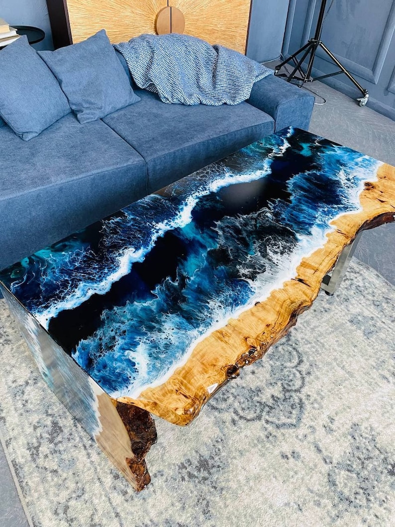 Waterfall Coffee Table, Ocean Wave Epoxy Resin Sofa Table, Unique Couch ...