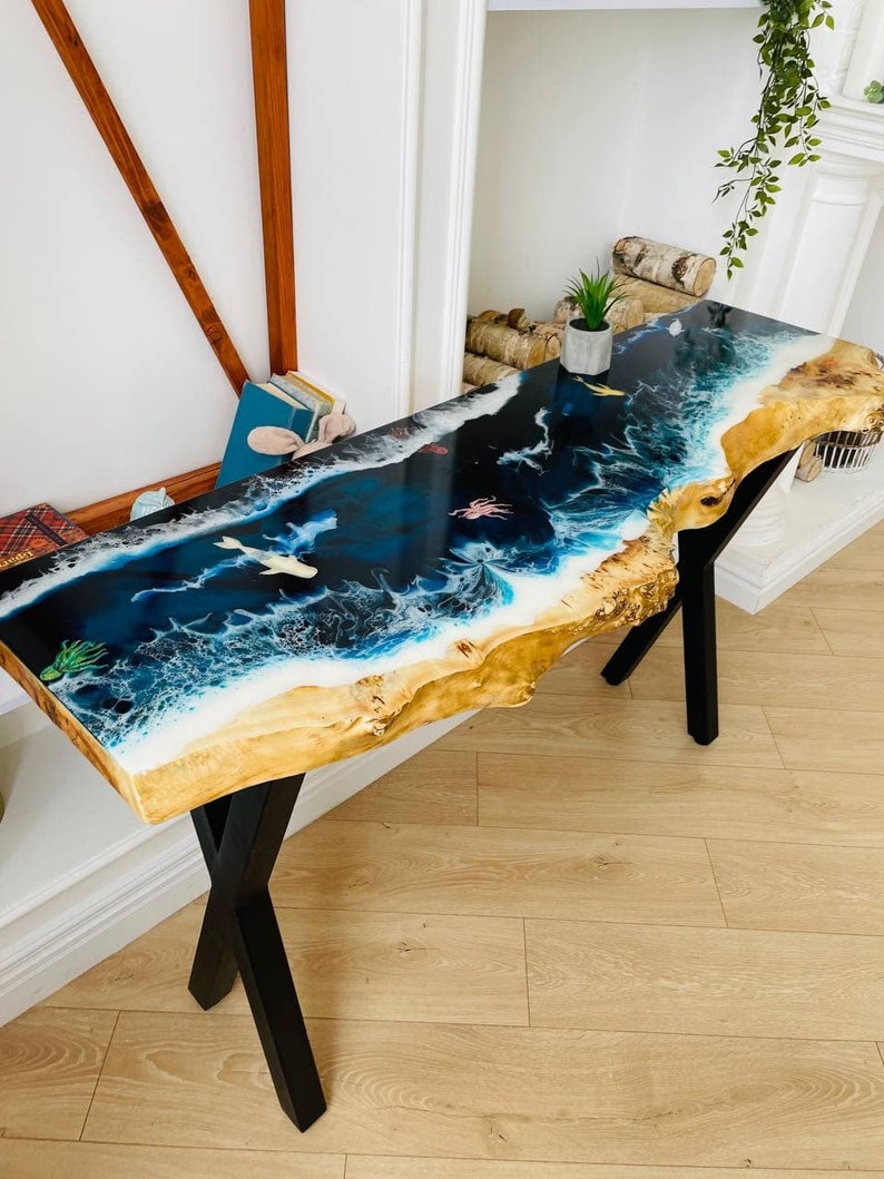Custom Ocean Epoxy Resin Table, Console Table, Entryway Console Cabinet ...