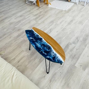 Handcrafted New Home Table, Surfboard Epoxy Table, Nautical Home Accent, Unique Ocean-Inspired Resin Table, Surfboard-Inspired Epoxy Table