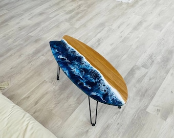 Handcrafted New Home Table, Surfboard Epoxy Table, Nautical Home Accent, Unique Ocean-Inspired Resin Table, Surfboard-Inspired Epoxy Table