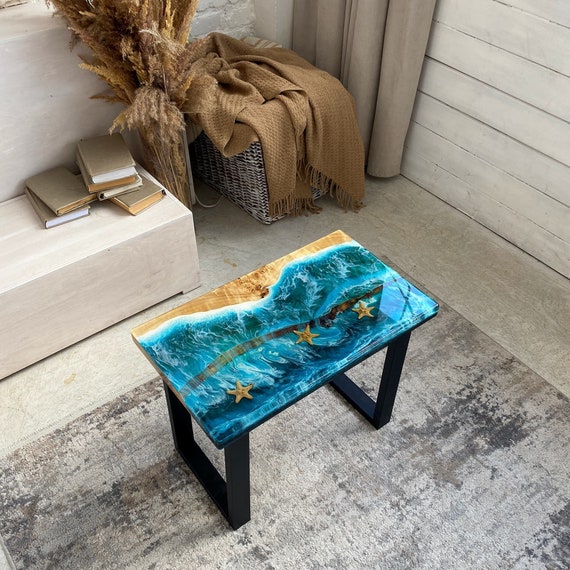 Custom Living Room Epoxy Table, Small Modern Coffee Table 