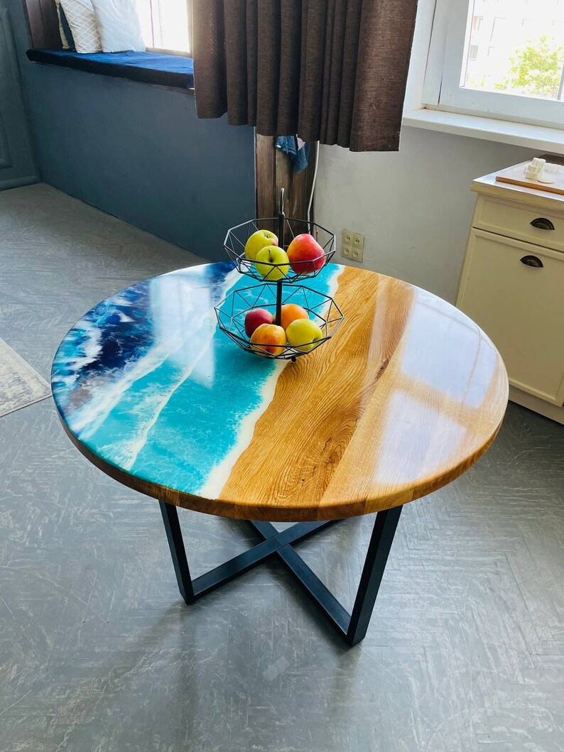 Round Oak Wood Table Custom River Table Round Dining Tables Etsy