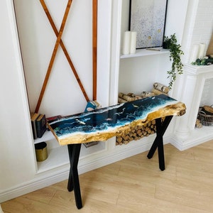 Epoxy Entryway Table Epoxy Ocean Console Live Edge Entry Table, Epoxy Resin Console Epoxy Hallway Table Custom Epoxy Home Accent Furniture