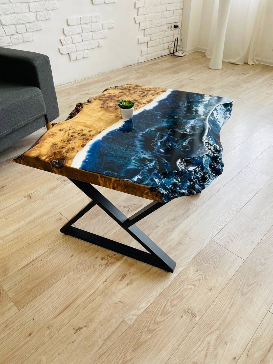 Ocean Couch Table, Modern Living Room Epoxy Coffee Table, Art Deco Sofa ...