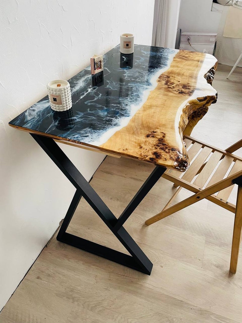 Live Edge Epoxy Desk Epoxy Resin Computer Desk Custom Maple Etsy