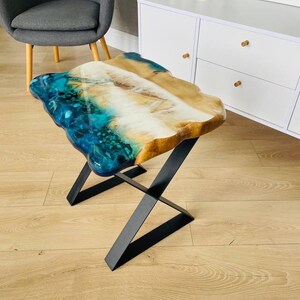 Fluorescent Coffee Table, Epoxy Resin Bedside Table, Blue Accent Sofa Table, Unique Glow In The Dark Tea Table, Art Deco Drink Table