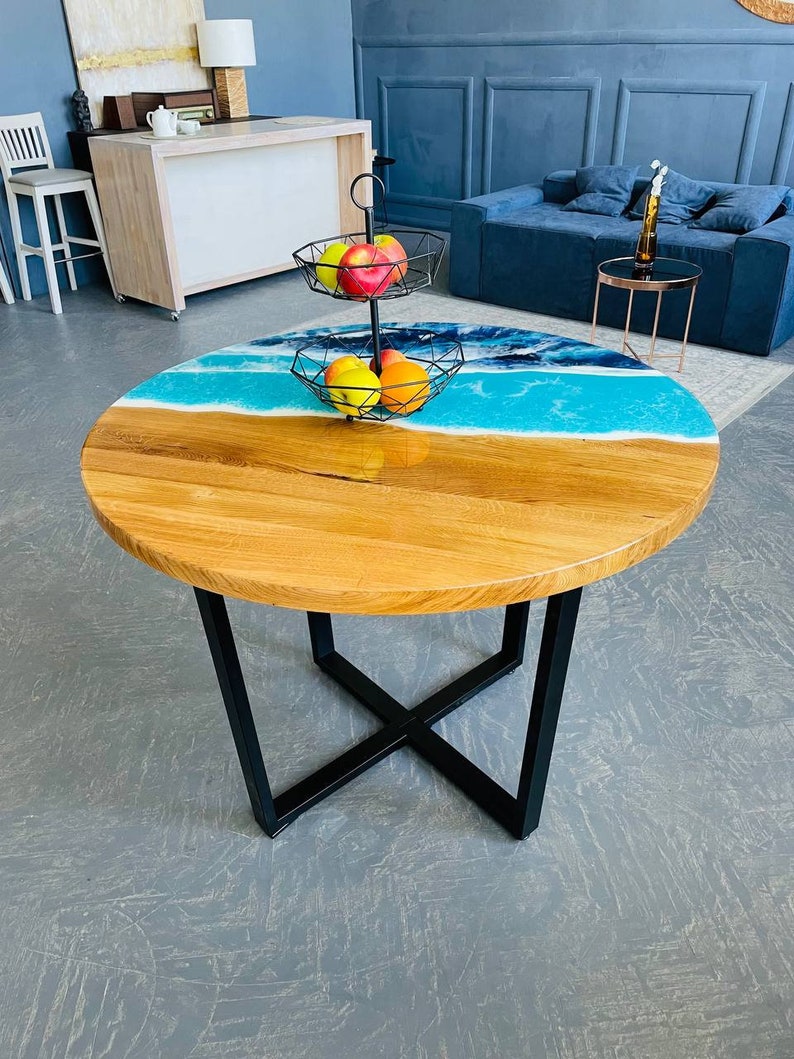 Round Oak Wood Table Custom River Table Round Dining Tables Etsy