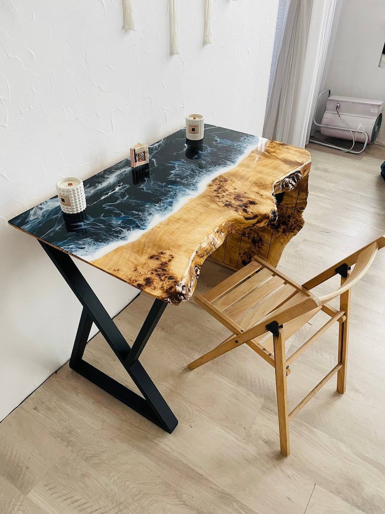 Live Edge Epoxy Desk Epoxy Resin Computer Desk Custom Maple Etsy