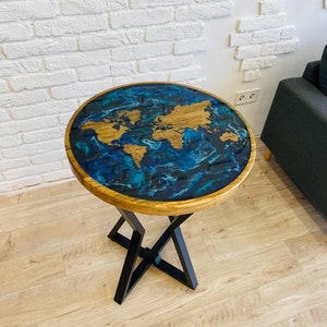 World Map Table, Epoxy Resin Table World Map, Epoxy Resin Table, Custom Coffee Table, Blue Resin Table, Ocean Epoxy Table Top